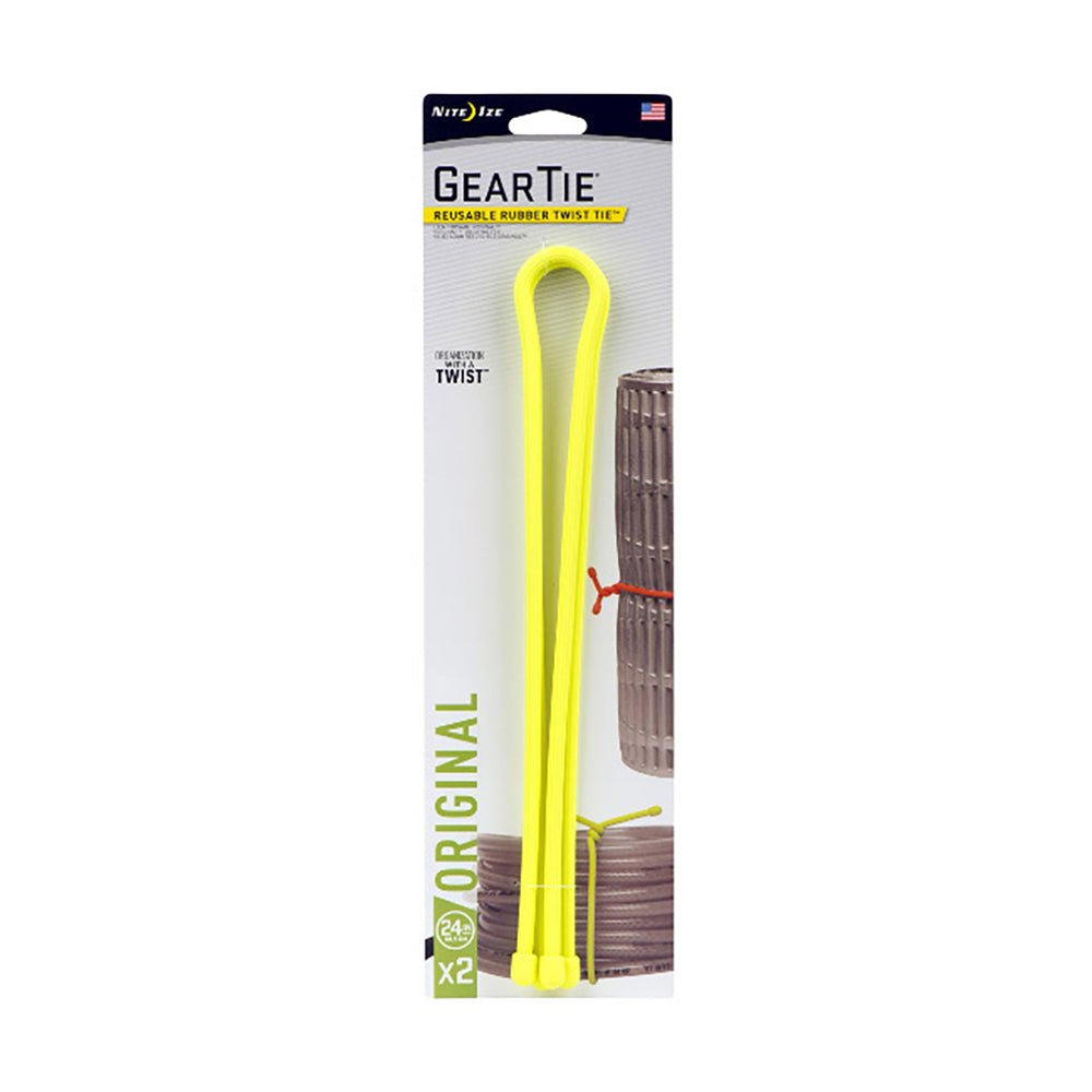 2x 2pc Nite Ize 24in Rubber Gear Tie Blaze Organiser - Neon Yellow