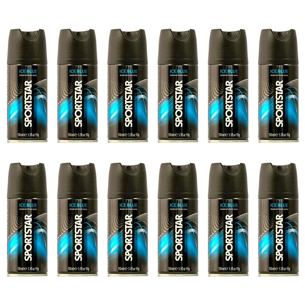 12PK Sportstar Men's Deodorant Body Spray Ice Blue Scent 150ml Odour Protection