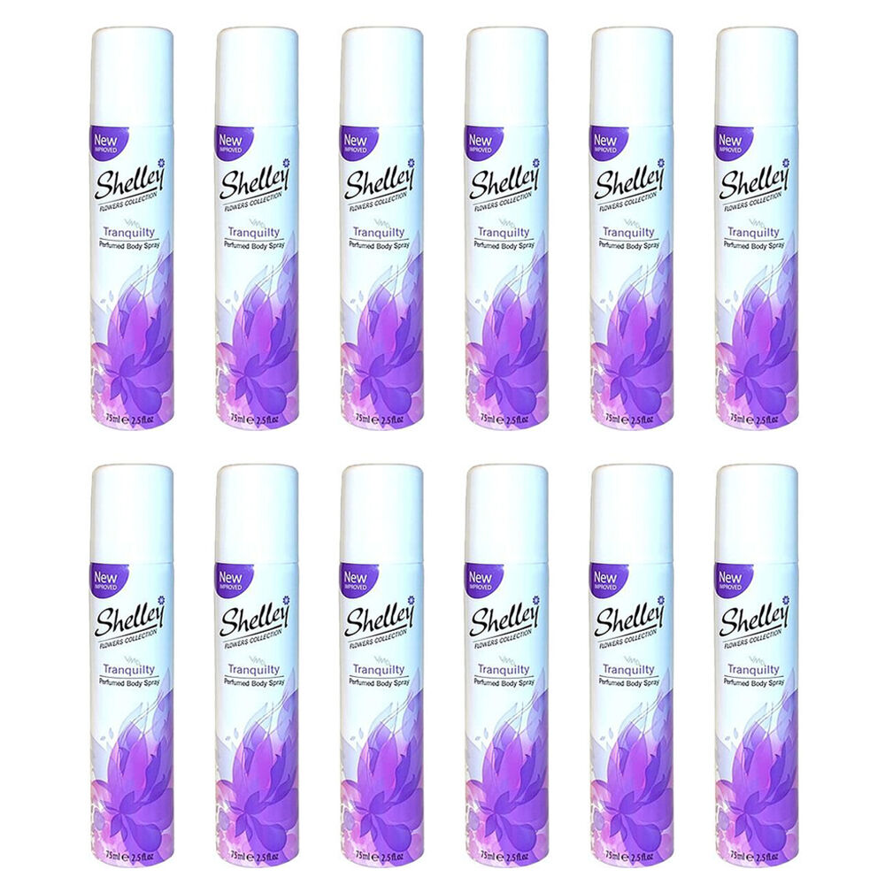 12PK Shelley Deodorant Body Spray Tranquility 75ml All-Day Odour Control