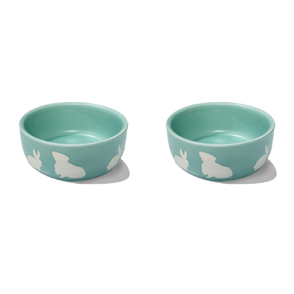 2PK Nature Island Ceramic 11.5cm Print Rabbit & Guinea Pig Feeding Pet Bowl Green