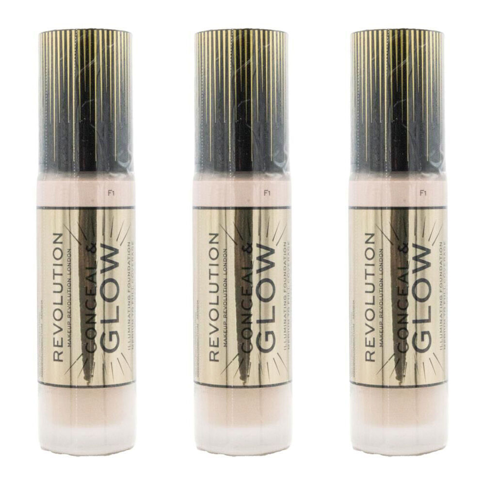 3PK Revolution Conceal & Glow Illuminating Liquid Foundation 23ml Makeup F1
