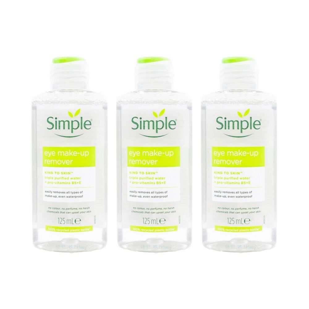 3PK Simple Pure Eye Make Up Remover for Sensitive Skin Vitamin B5 & E 125ml