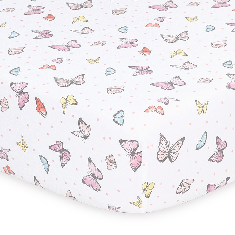2PK The Peanutshell Whisper Butterfly Printed Fitted Sheet Baby Nursery Decor