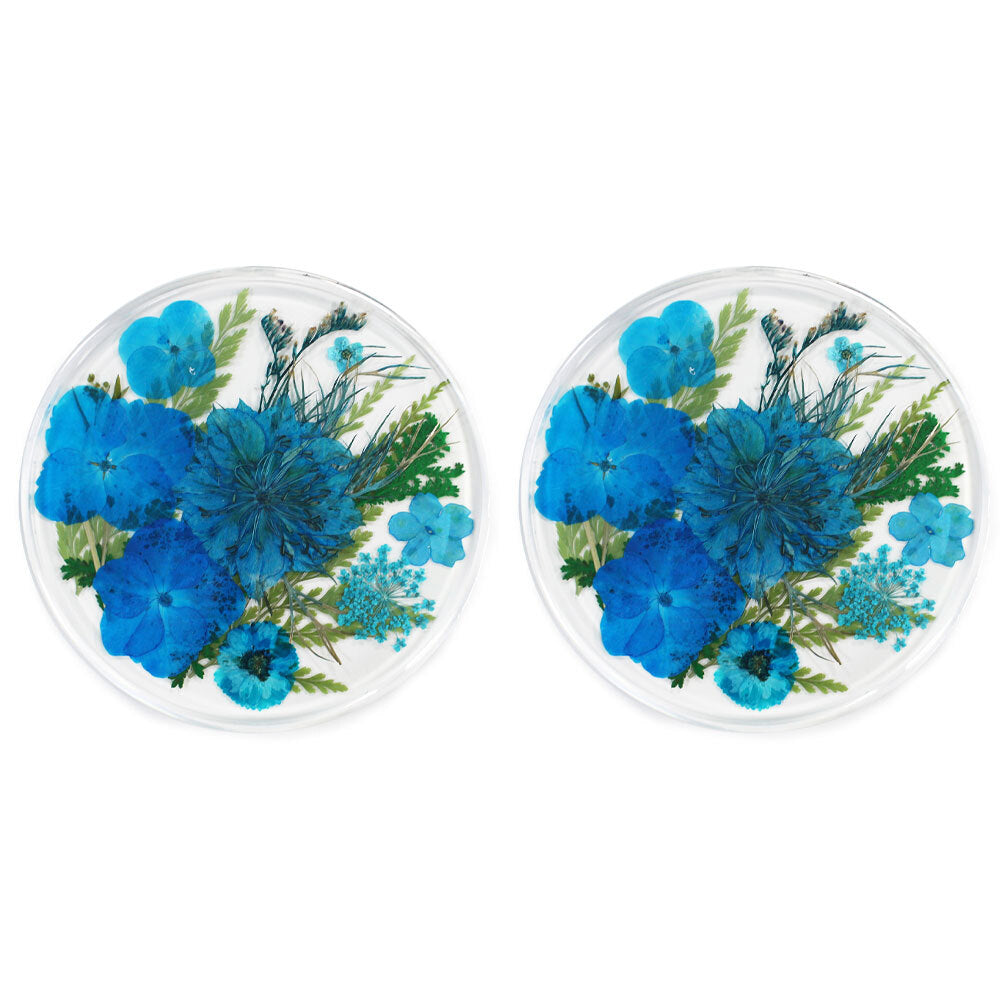2PK Leni Handcrafted Resin Coaster Real Flower Meadow Blue