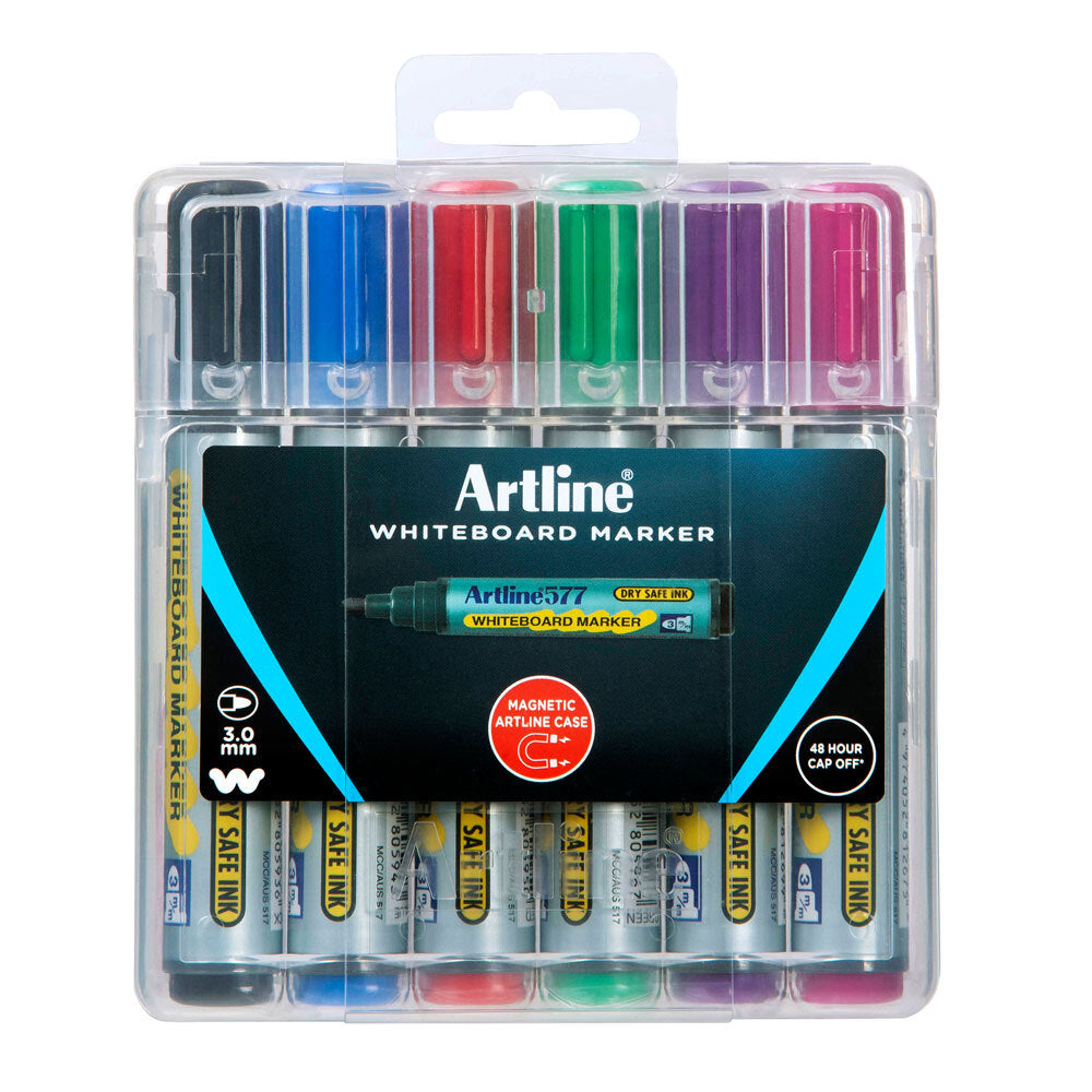 2x 6pc Artline Whiteboard Marker - Assorted