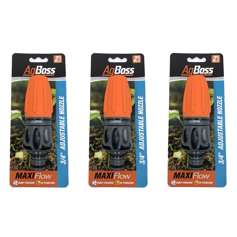3PK AgBoss Maxi-Flow Gardening Hose Nozzle 18mm Orange and Black