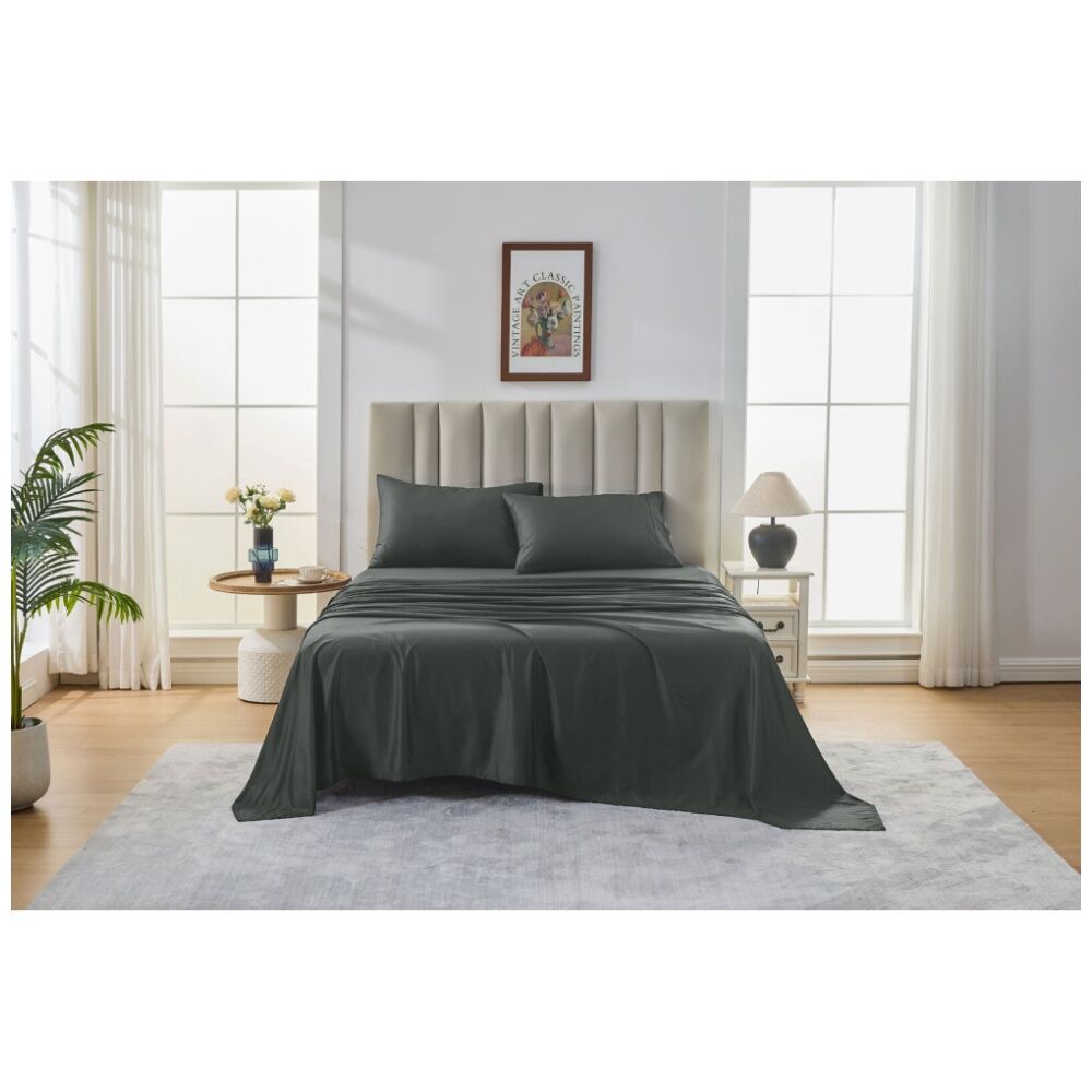 Grosvenor House 500TC Cotton Sheet Set W/ Pillowcase Charcoal