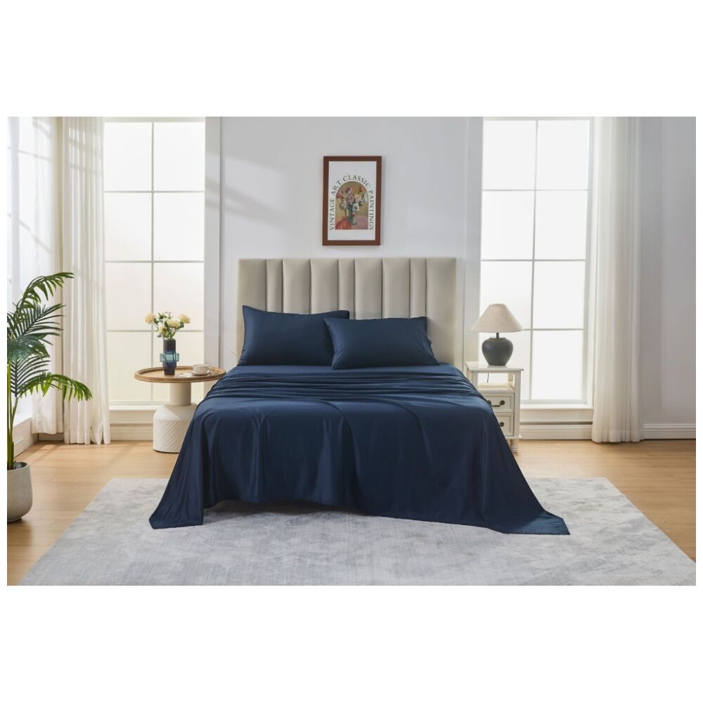Grosvenor House 500TC Cotton Sheet Set W/ Pillowcase Navy Blue