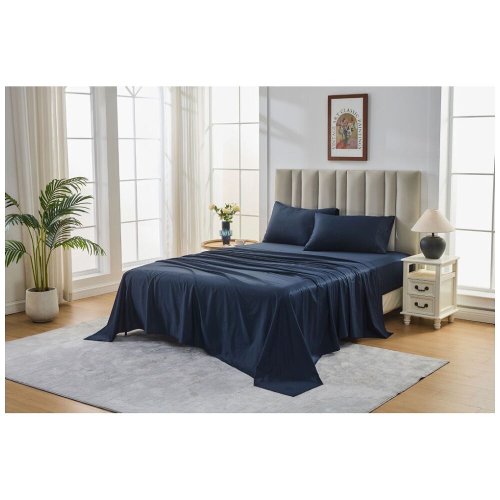 Grosvenor House 500TC Cotton Sheet Set W/ Pillowcase Navy Blue