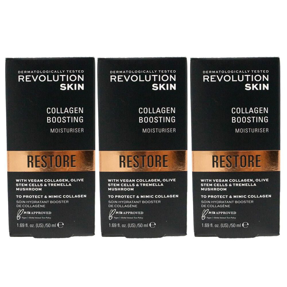 3PK Revolution Skin Collagen Boosting Moisturiser Restore Face Care 50ml