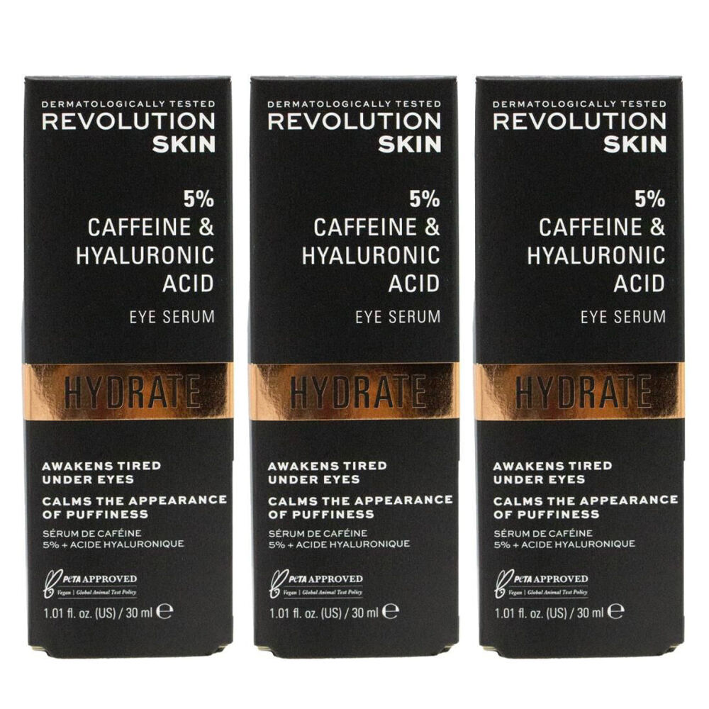3PK Revolution Skin Eye Serum 5% Caffeine & Hyaluronic Acid Hydrate Care 30ml