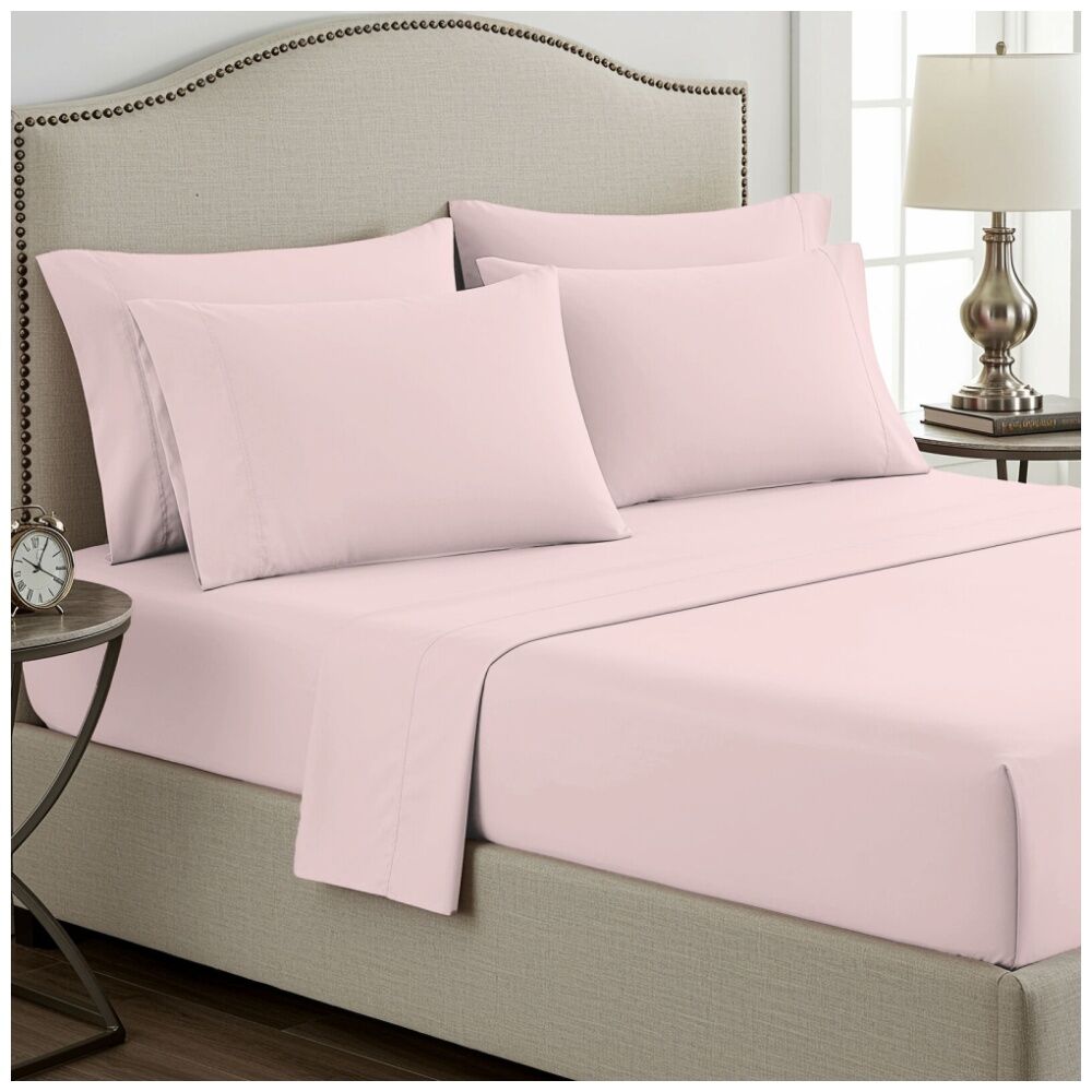 Grosvenor House 400TC Plain Dyed Bamboo Cotton Bed Sheet Sets Double Blush Pink