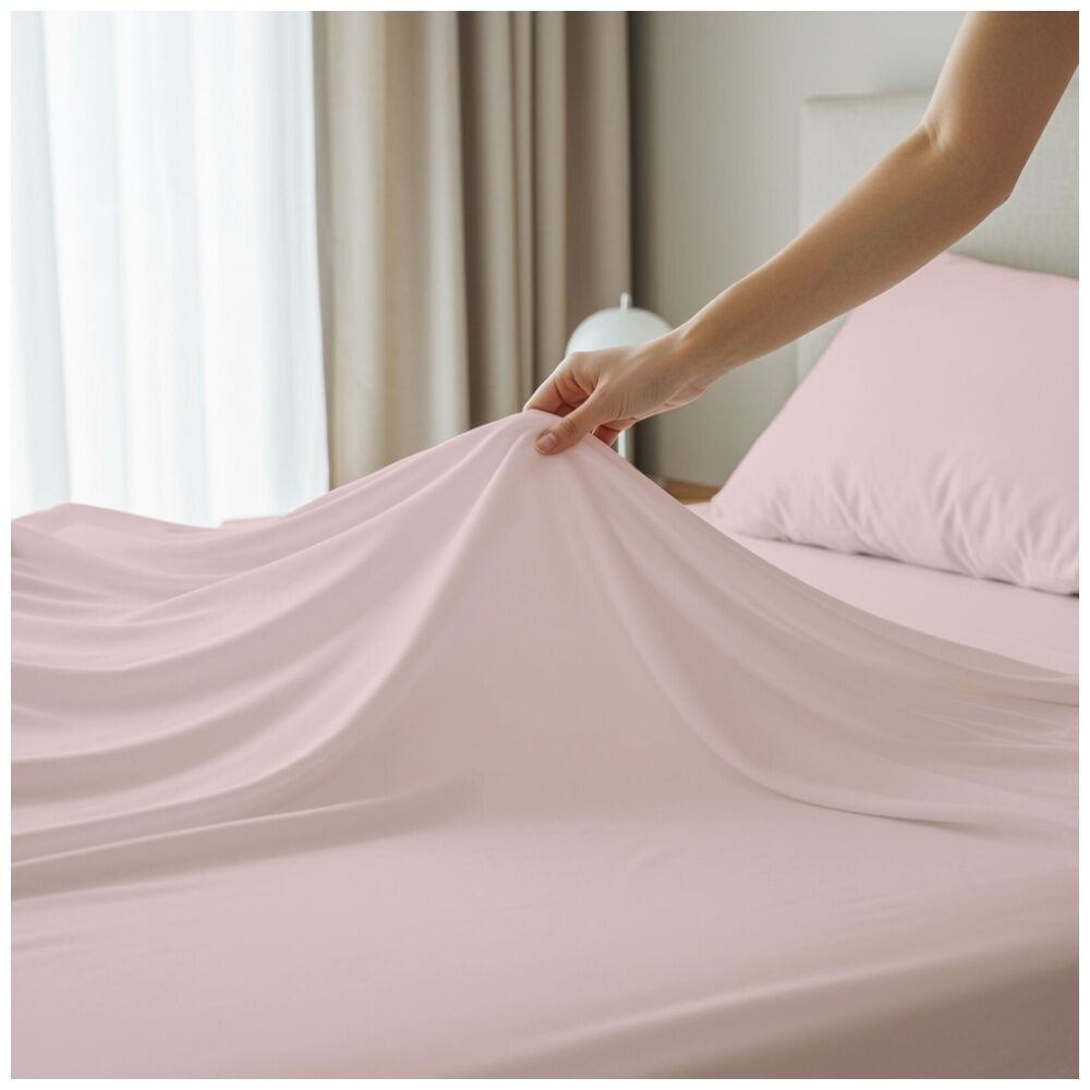 Grosvenor House 400TC Plain Dyed Bamboo Cotton Bed Sheet Sets Double Blush Pink