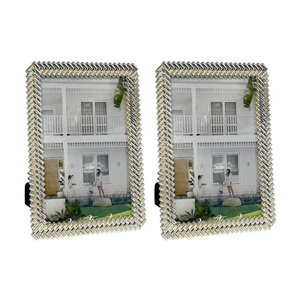 2PK SS Collective Silver Matisse Directional Textured Rectangle Photo Frame 4x6
