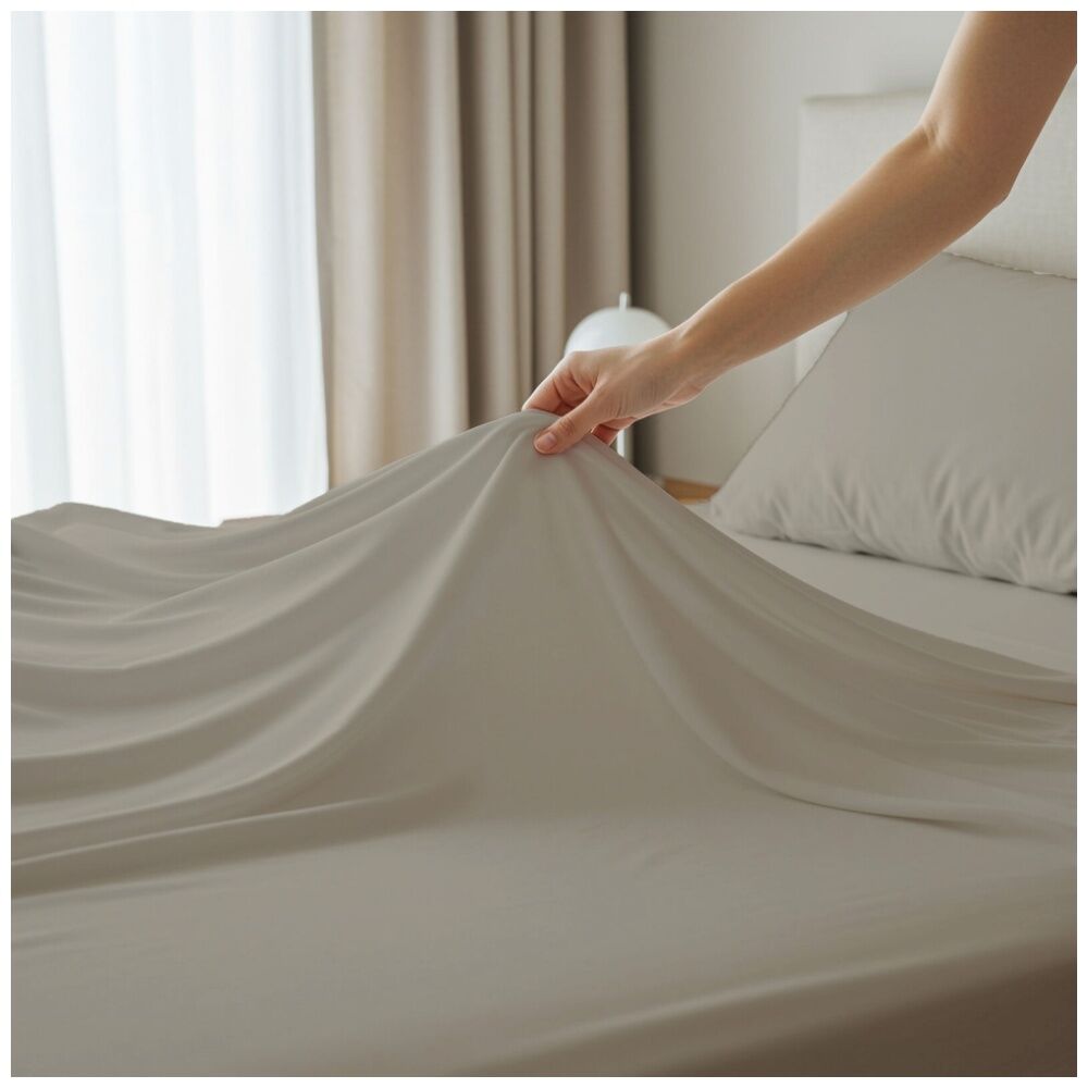 Grosvenor House 400TC Plain Dyed Bamboo Cotton Bed Sheet Sets Stone