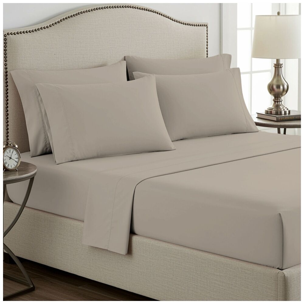 Grosvenor House 400TC Plain Dyed Bamboo Cotton Bed Sheet Sets Stone