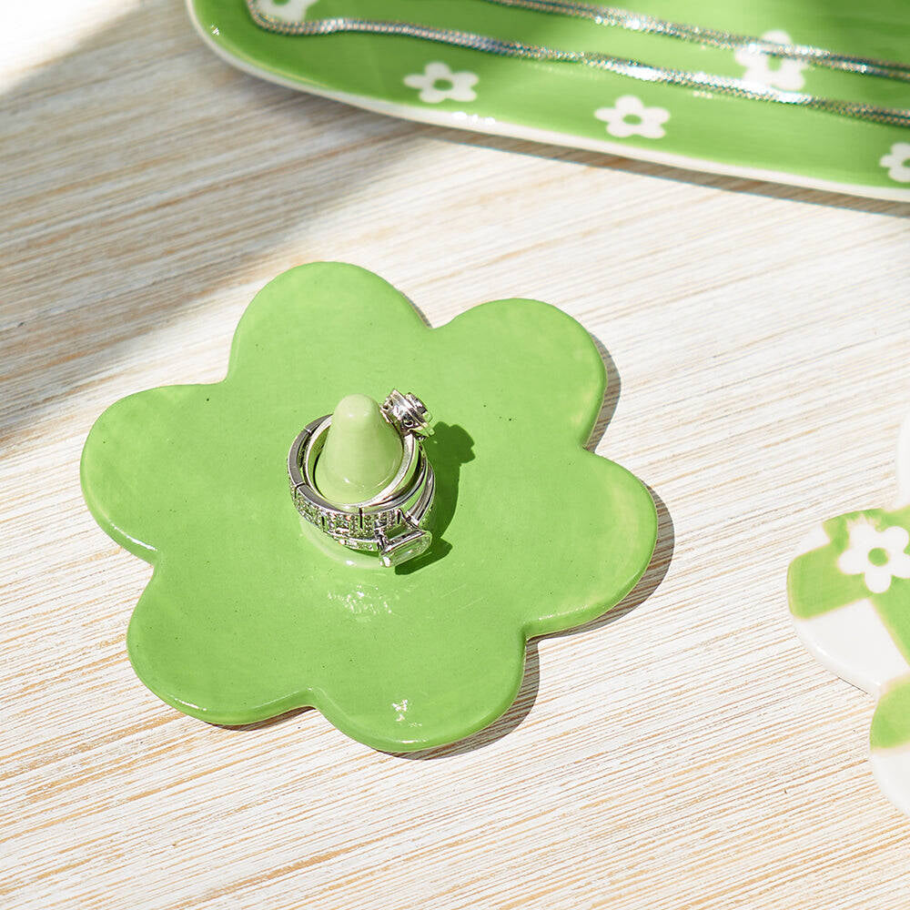 3PK Annabel Trends Daisy Ceramic Ring Holder 9x3cm - Green