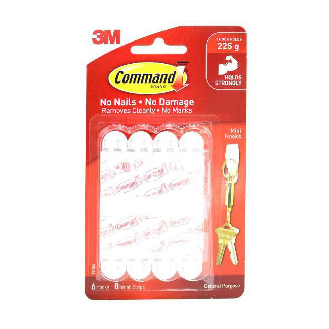 6x 4pc 3M Command No Nail Mini Hanging Wall Hook Organiser Holds 225g White