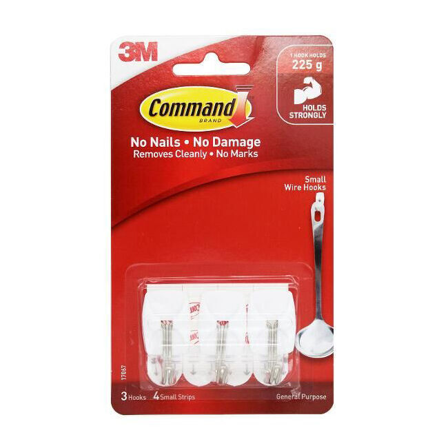 12x 3pc 3M Command No Nail Small Hanging Wall Wire Hook Holds 225g White