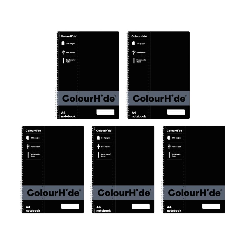 5PK Colourhide A4 Writing Notebook Spiral School Stationery 240 Pages Assorted