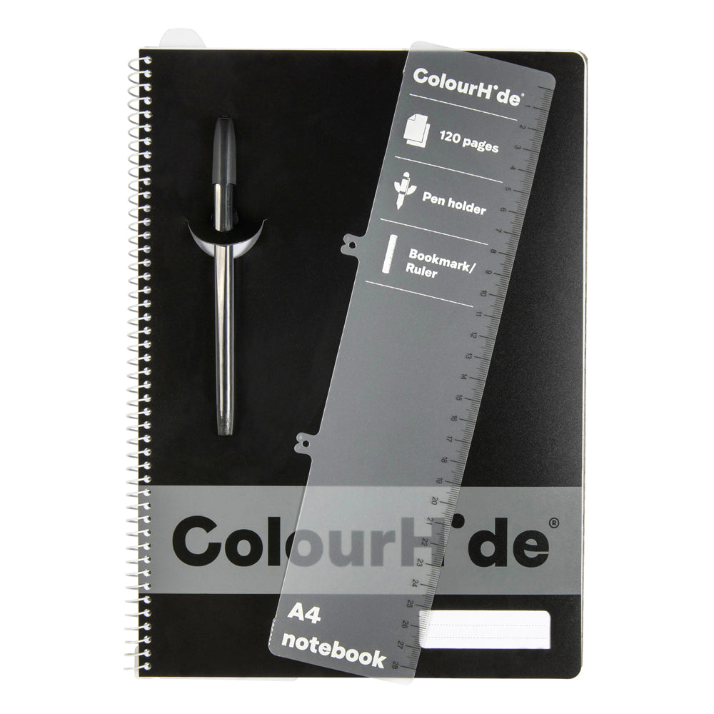 10PK Colourhide PP Writing Notebook w/ Ruler A4 120-Pages Black