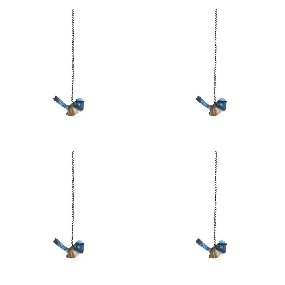 4PK Fairy Wren Garden Hanging Ornament Decor 8x5cm - Blue