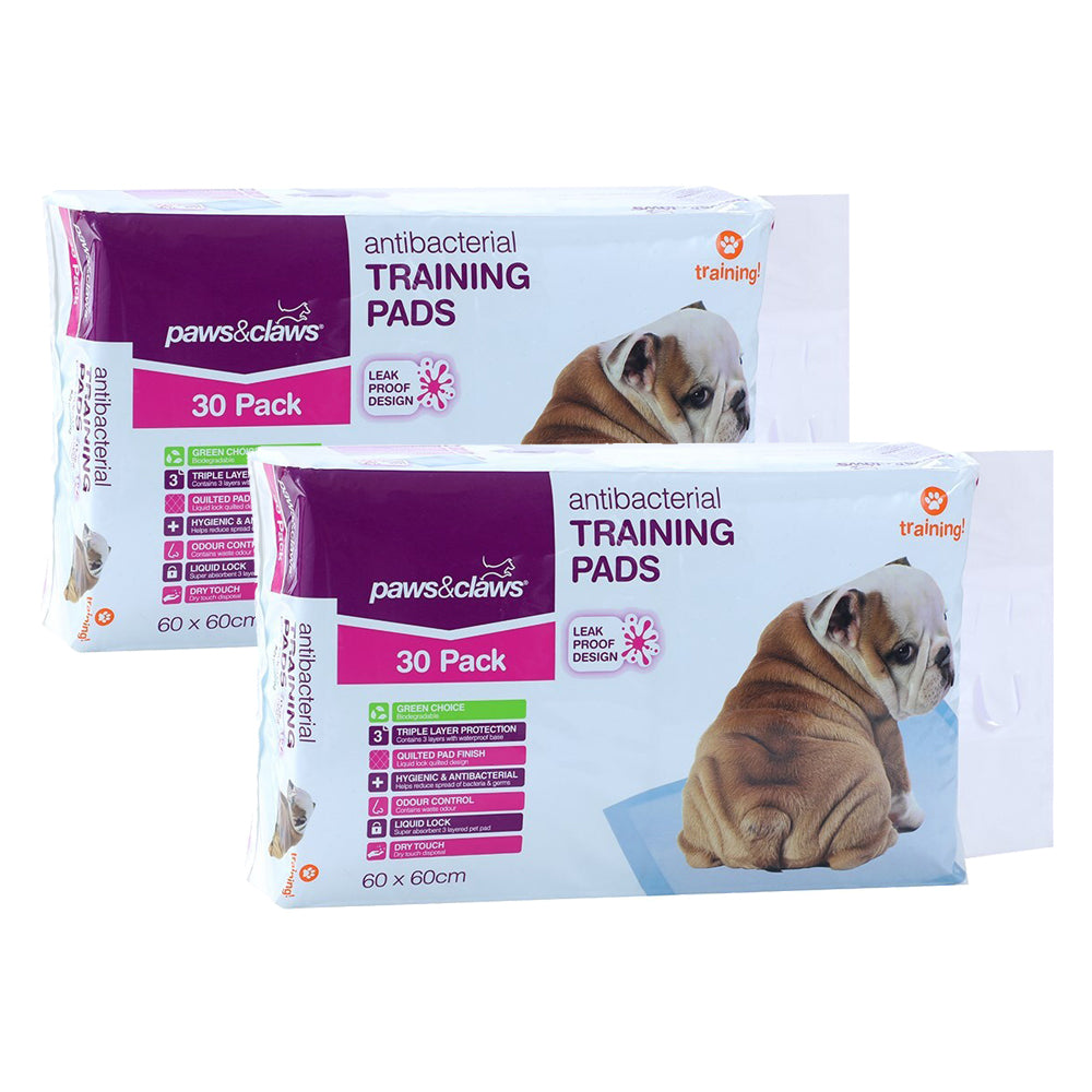 2x 30pc Paws And Claws 60x60cm Puppy/Dog/Pet Training Pads Antibacterial