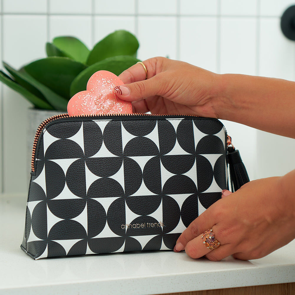 2PK Annabel Trends Vanity Bag Large 25x18cm - Black White Geometric