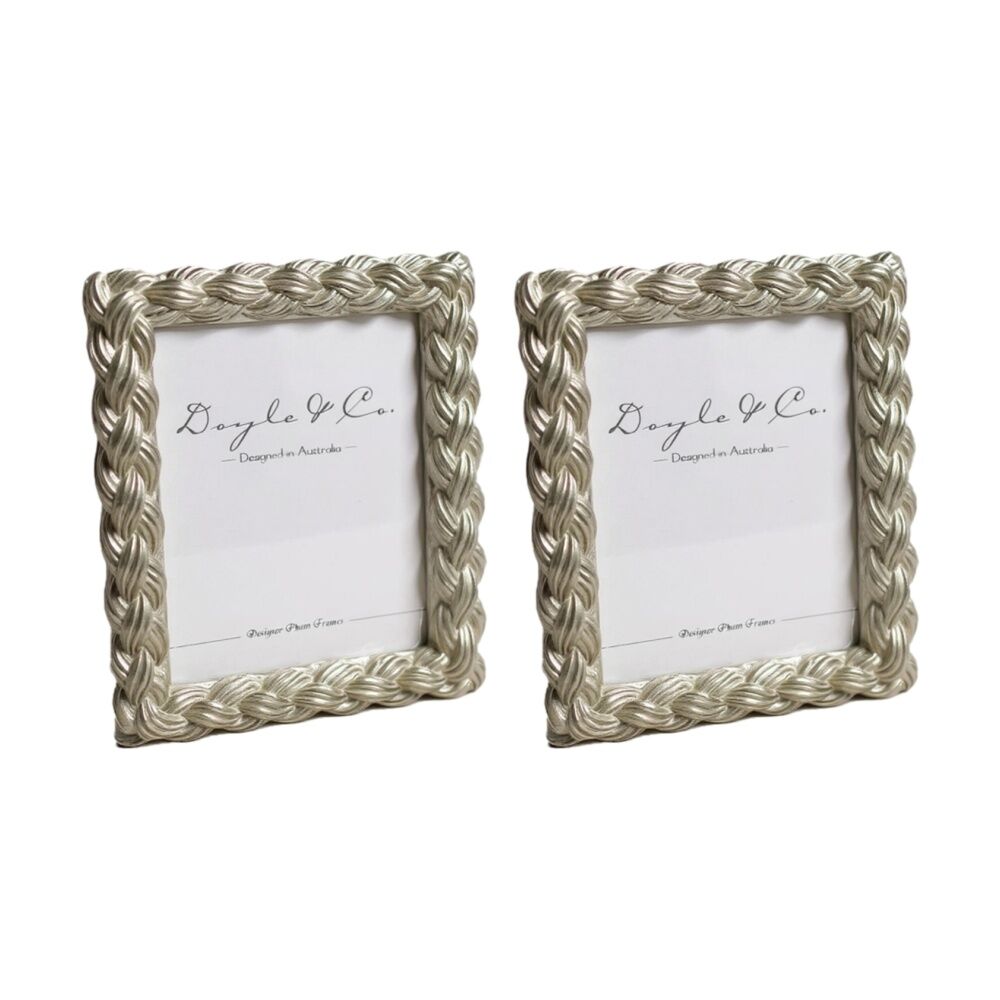 2PK SS Collective Silver Plait Textured Resin Rectangle Photo Frame 4x6