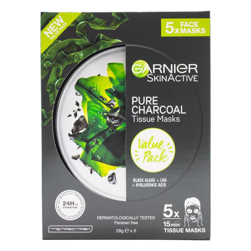 15pc Garnier 28G Skinactive Pure Charcoal Tissue Masks Black Algae
