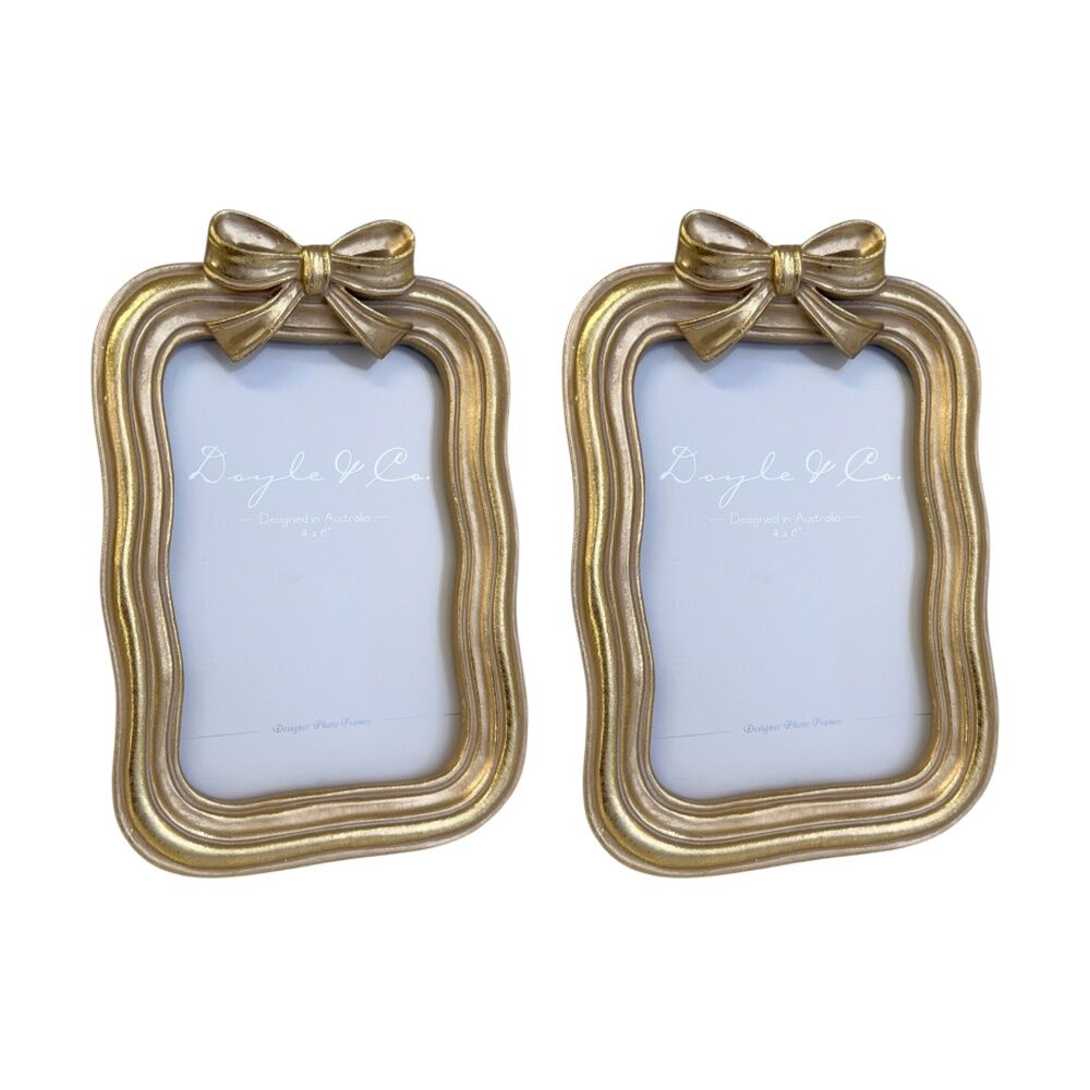 2PK SS Collective Gold Wavy Border With Bow Rectangle Photo Frame 4x6