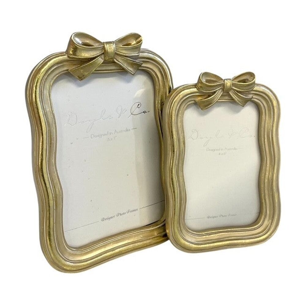 2PK SS Collective Gold Wavy Border With Bow Rectangle Photo Frame 4x6