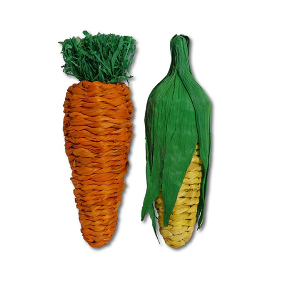 2PK Rosewood 21cm Corn Leaf Play Veg Carrot & Corn Hamster/Rabbit Pet Toy Jumbo GRN