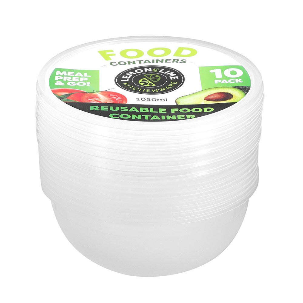 2x 10pc Lemon & Lime Reusable Food Container Round 1.050L