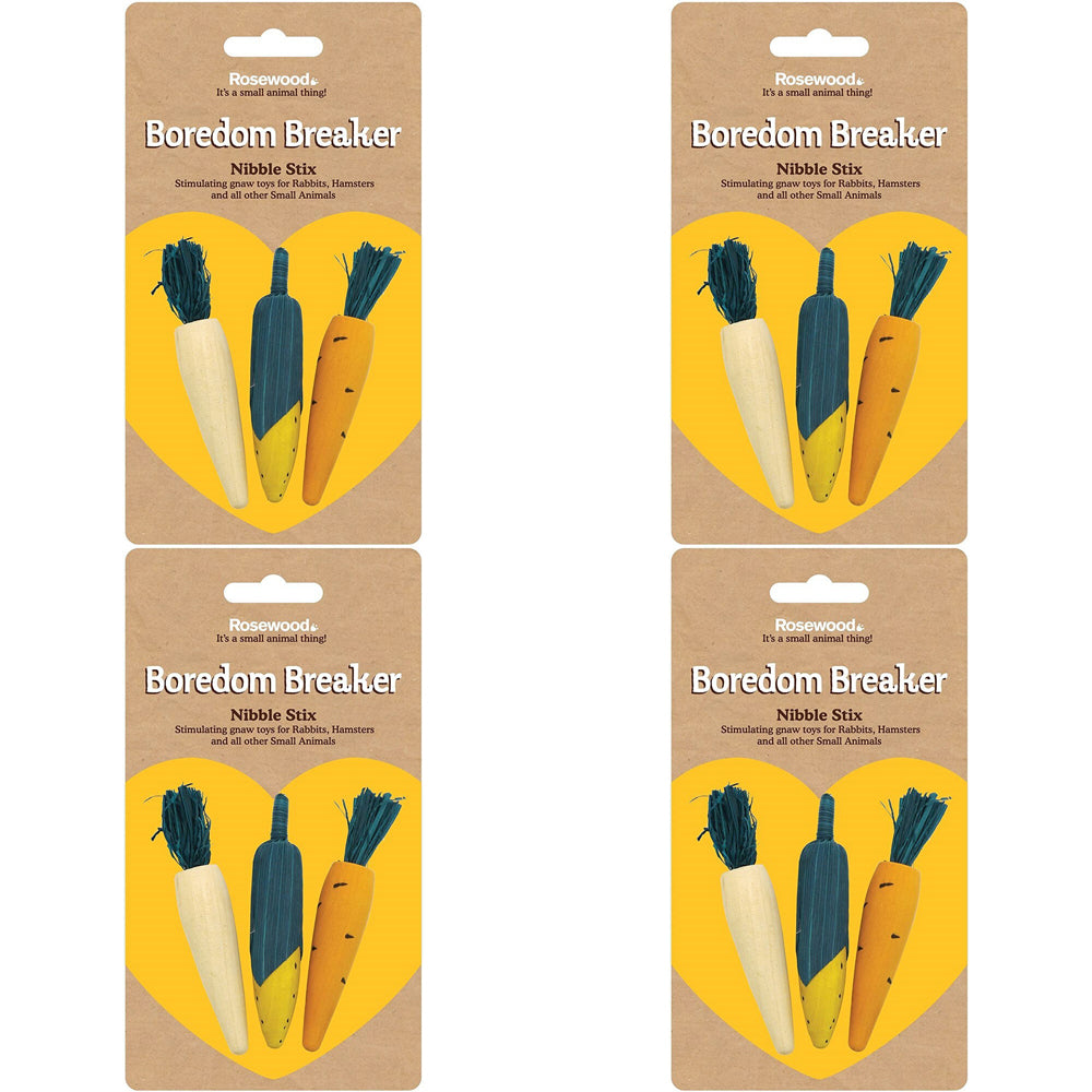 4PK Rosewood Boredom Breaker Woodies 3D Veg Wooden Nibble Stix Fun Play Pet Dog Toy
