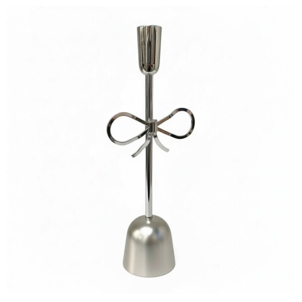 SS Collective Medium Bow Candlestick Nickel Candle Holder Silver 35x4cm