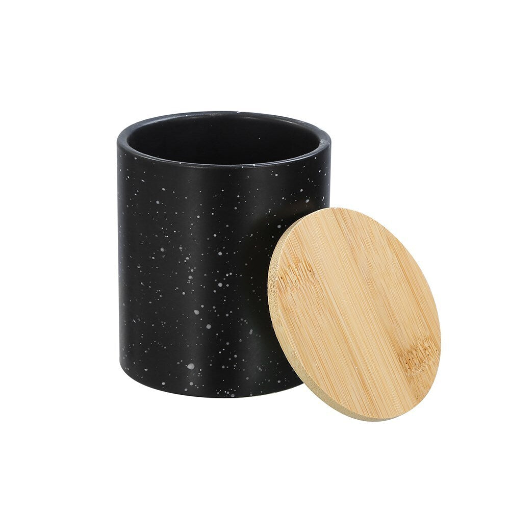 3x Boxsweden Bano 8x10cm Ceramic Bathroom Cup w/ Bamboo Lid - Black Speckle