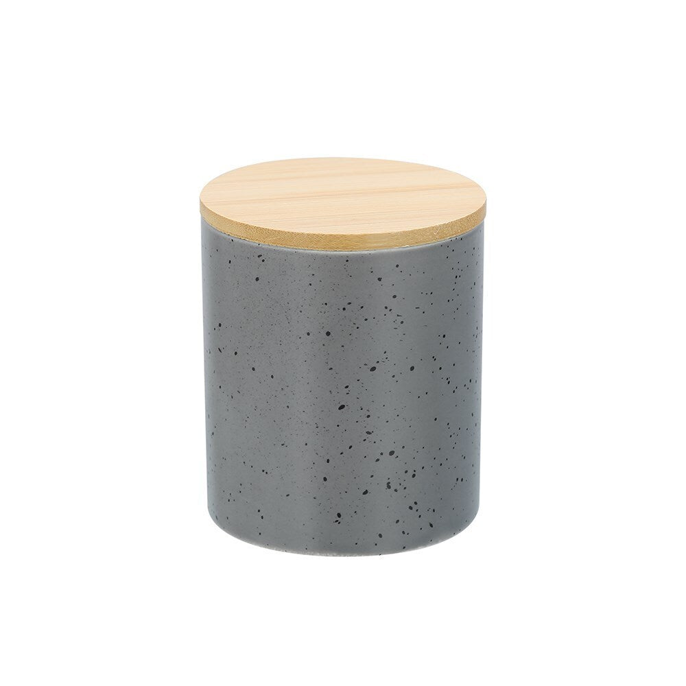 3x Boxsweden Bano 8x10cm Ceramic Bathroom Cup w/ Bamboo Lid - Grey Speckle