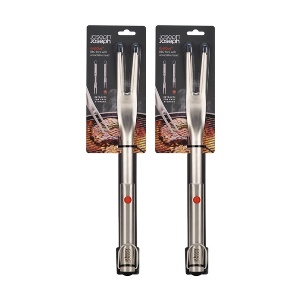 2PK Joseph Joseph GrillOut BBQ Tool Sharp Fork With Retractable Head Steel