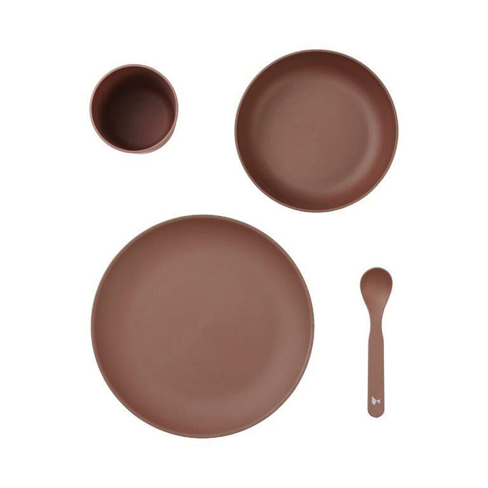 4pc Fabelab Newborn Baby Plastic Meal Plate Bowl Spoon & Cup Dinnerware Set Clay