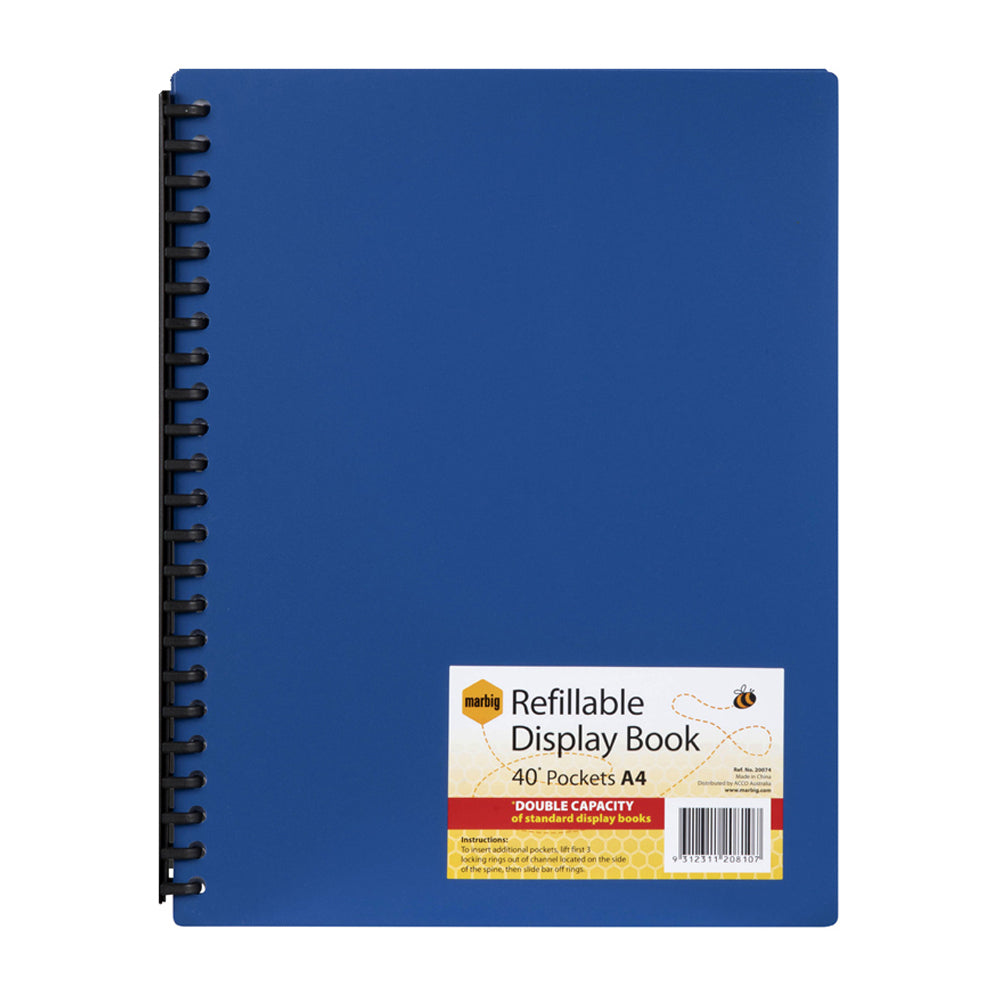 3PK Marbig 40-Pocket A4 Refillable Document Display Book - Assorted