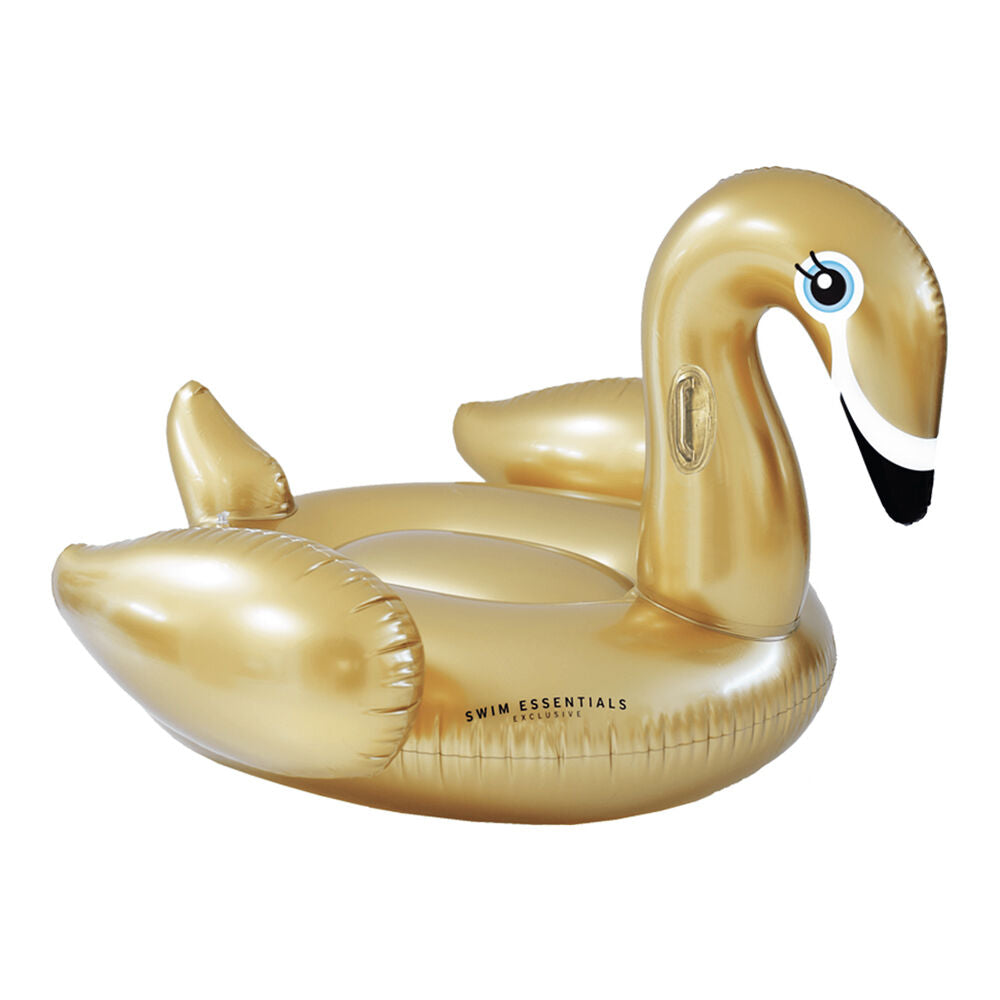 Swim Essentials Inflatable Ride On Beach Pool Floater Gold Swan 150cm 6y+