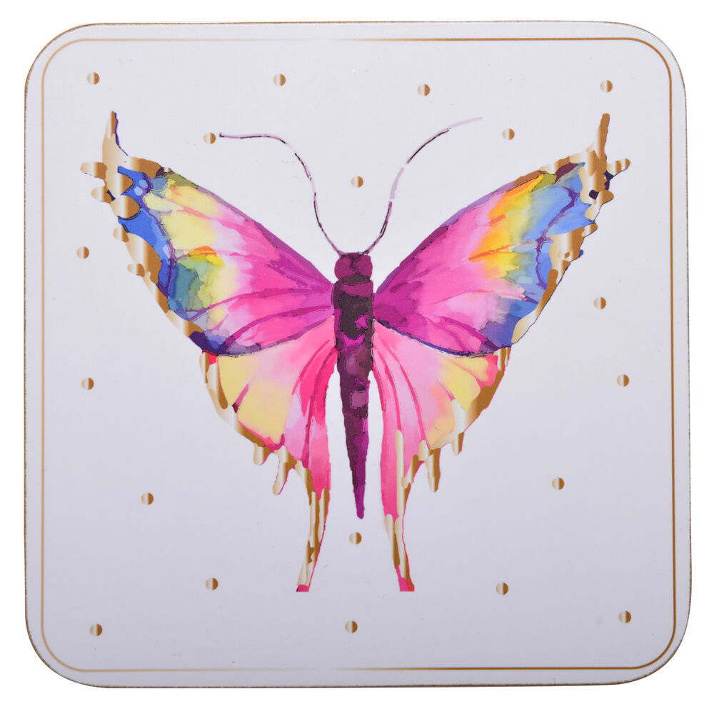 6x 4pc Gibson Gifts Kaleido Butterfly Cork-Backed Coasters Set