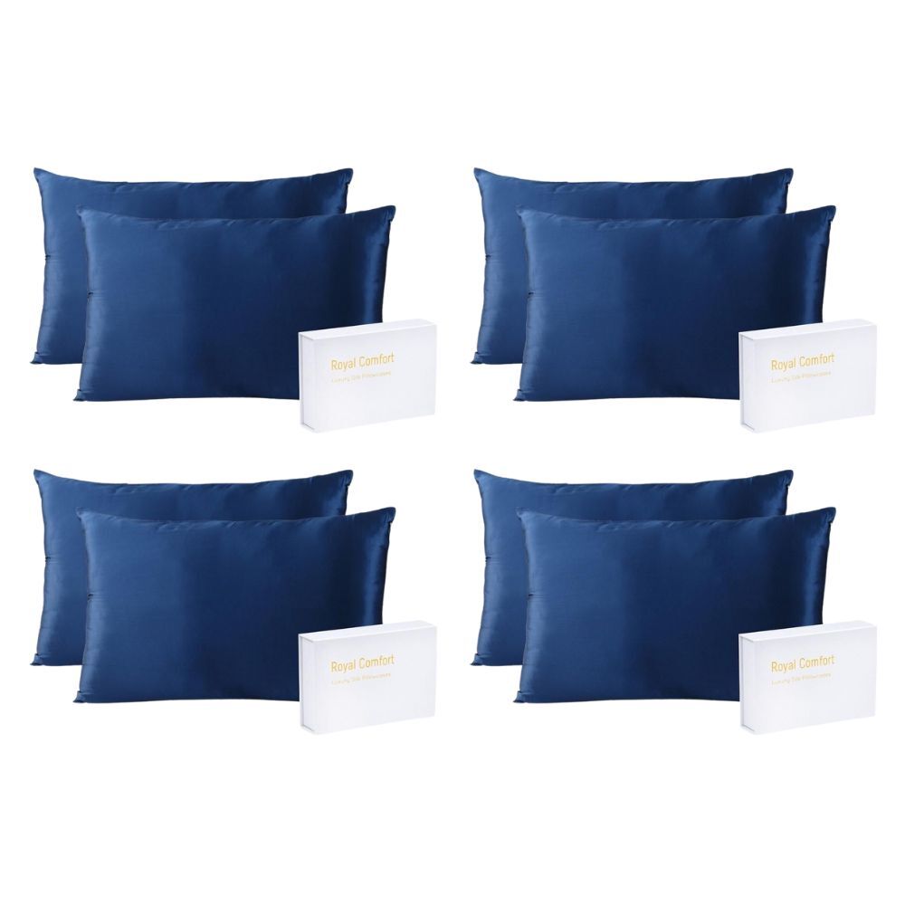 4PK Royal Comfort Mulberry Silk Pillowcase Twin Pack 51x76cm - Navy