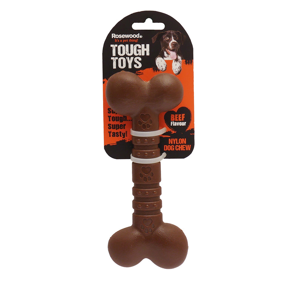 3PK Rosewood Tough Toys Nylon Beef-Flavoured Dog Bone Small
