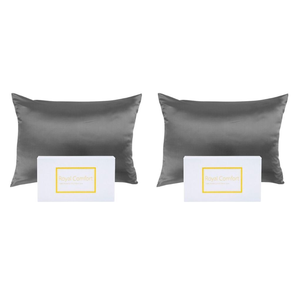 2PK Royal Comfort Pure Silk Pillowcase Single Pack Pillow Case - Charcoal