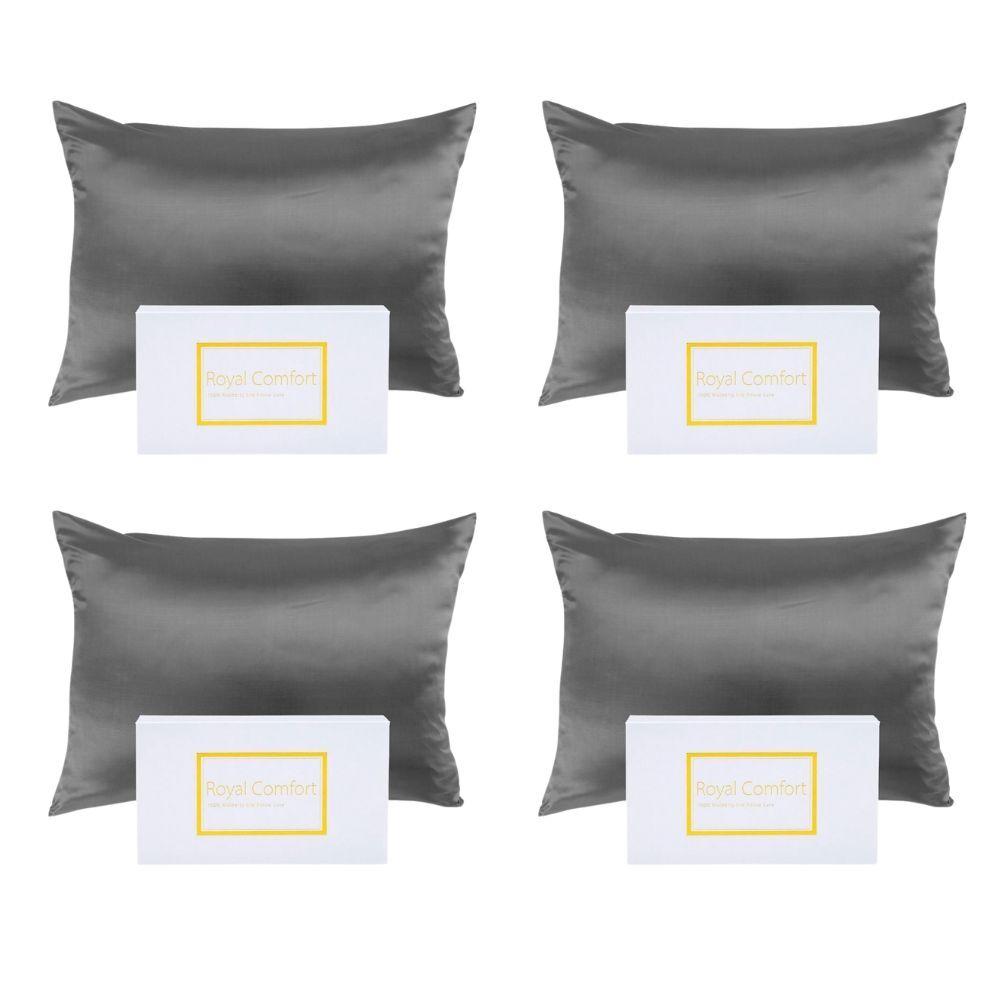 4PK Royal Comfort Pure Silk Pillowcase Single Pack Pillow Case - Charcoal