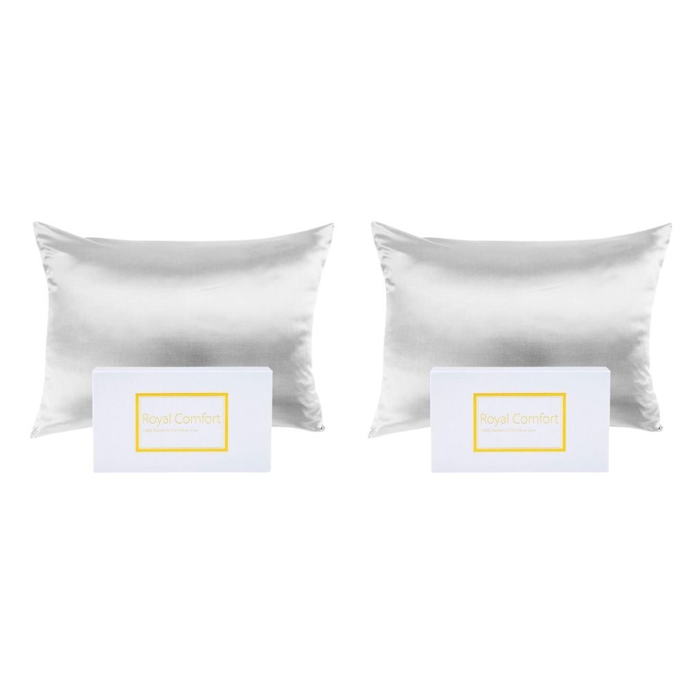 2PK Royal Comfort Pure Silk Pillowcase Single Pack Pillow Case - Silver