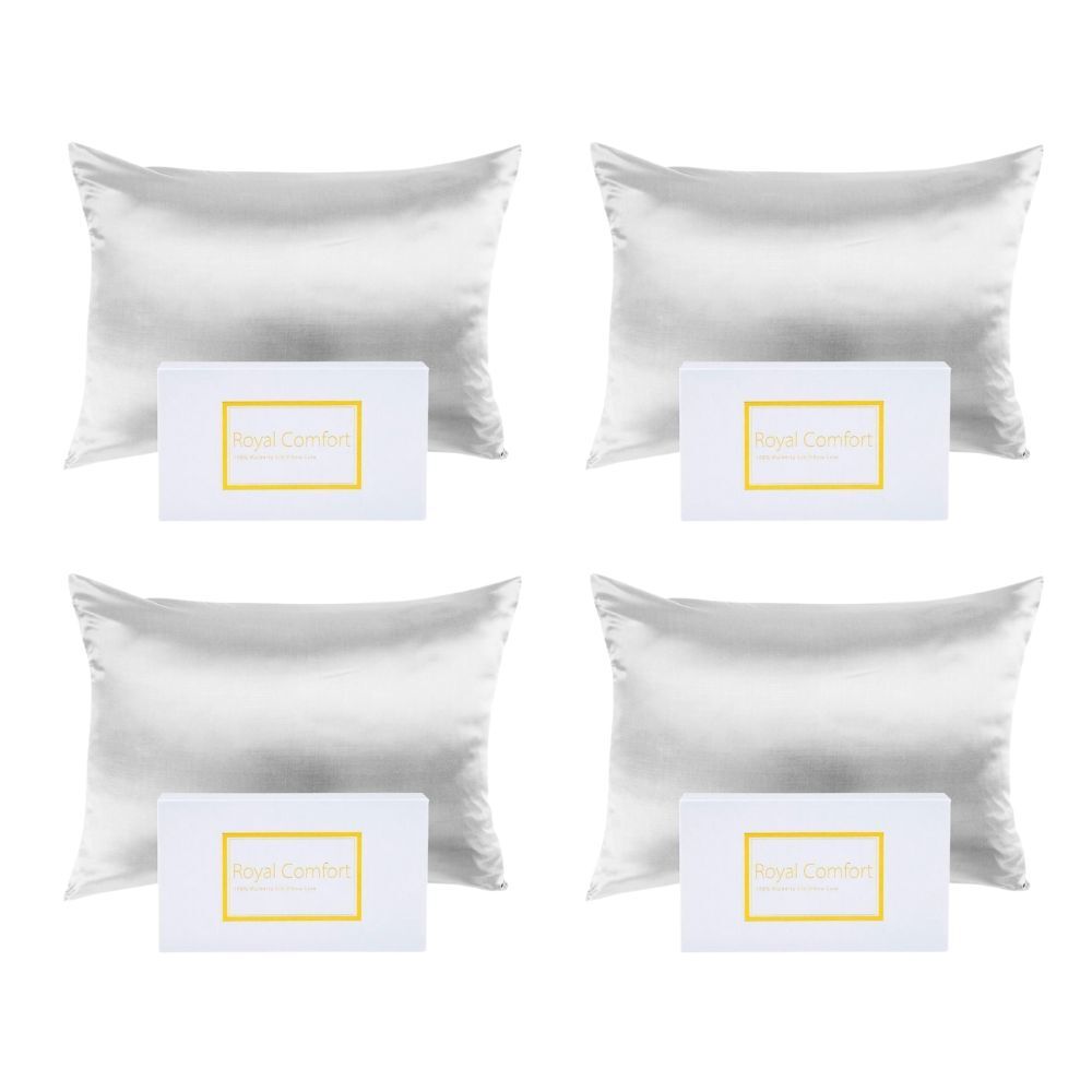 4PK Royal Comfort Pure Silk Pillowcase Single Pack Pillow Case - Silver