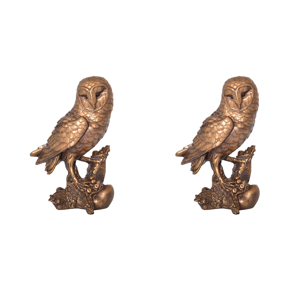 2PK Gibson Gifts Owl On Branch Home Decor Large Bronze 18cm